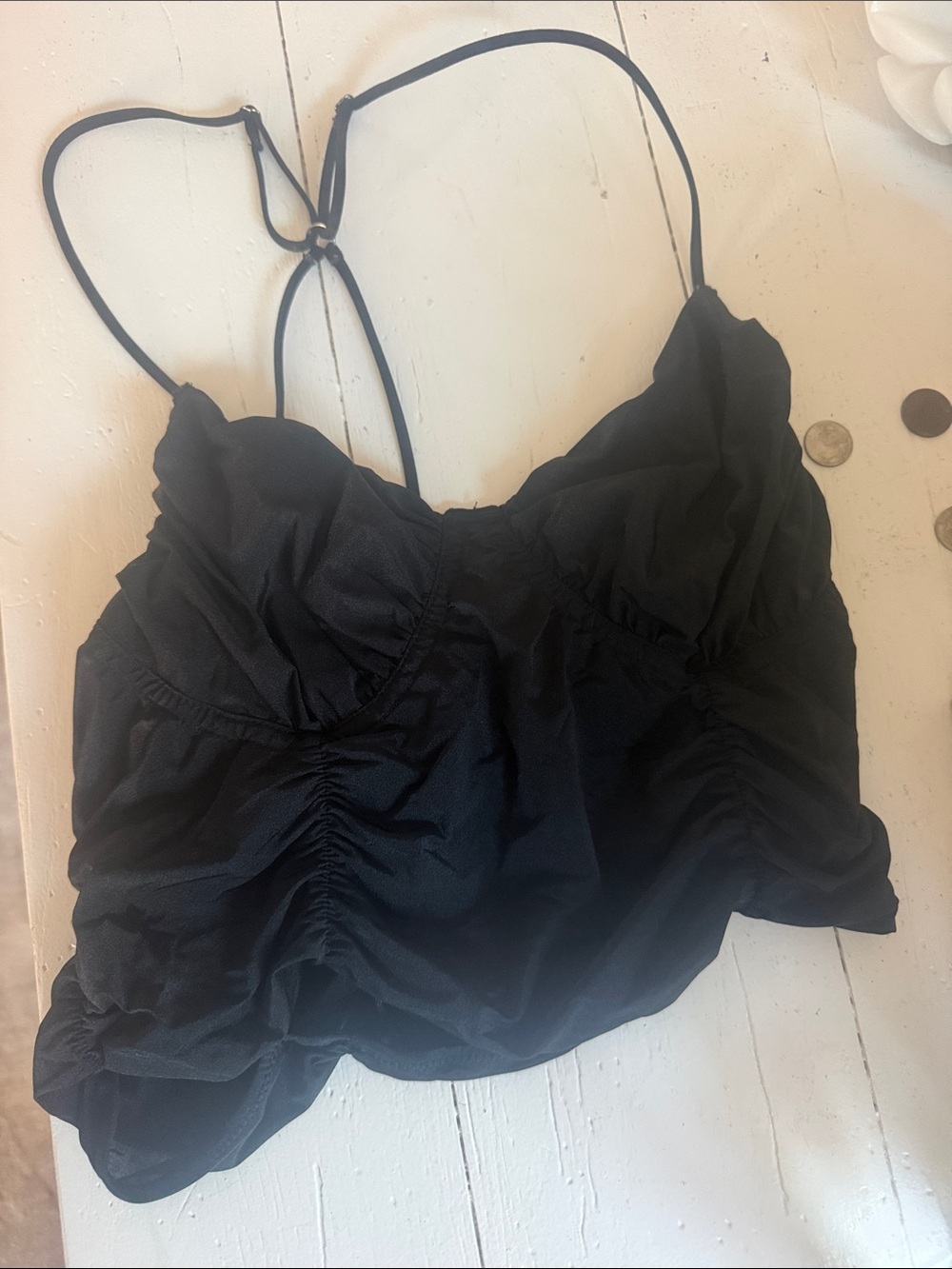 Urban Outfitters Black Ruched Bandeau Cami with Adjustable Straps
